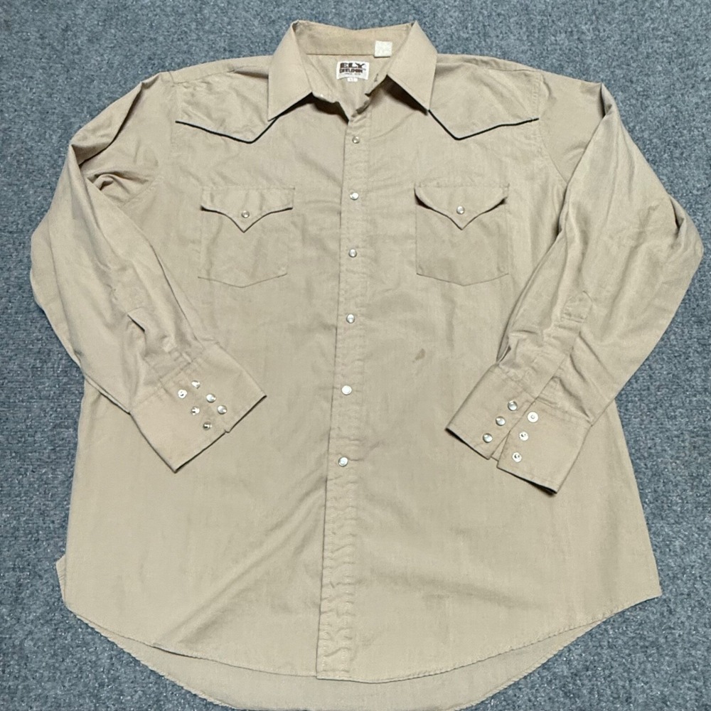 Ely Cattleman Western Shirt Mens XL Beige Pearl Snap Cowboy Rodeo
